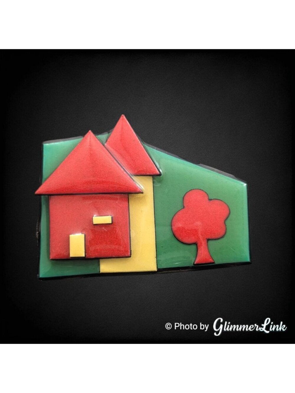 Vintage Lucinda House Pins Red House Village Scene Folk Art Brooch